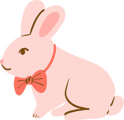 Doodle Style Sitting Bunny With Red Bow