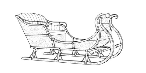 Fototapeta premium Antique Wooden Sleigh Simple Outline Flat Vector