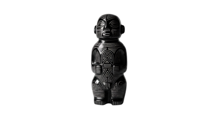 Dark Ceramic Figure, with Intricate Geometric Patterns, isolated on transparent background. PNG