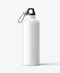 White aluminum water bottle with carabiner