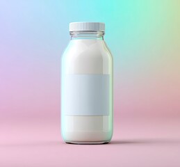 Glass bottle of milk with blank label