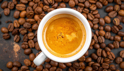 Perfect Shot of Espresso Coffee in White Cup with Rich Crema. Generated Image