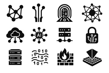 Icons digital data virtual encryption vector fiber stack icon network secure