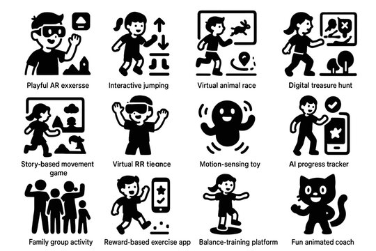 Fun vr vector progress fitness icon activity kids race virtual family exercise