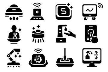 Vector monitor icon connected smart holographic icons automated digital cleaning dashboard