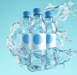 Three water bottles in a splash