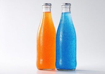 Two chilled glass bottles of fizzy drinks