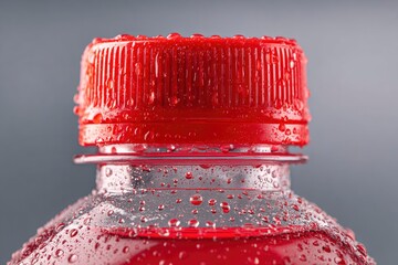 Close-up of Red Plastic Bottle Cap with Droplets