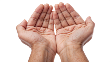 Cupped Human Hands on White Background Symbolizing Giving, Receiving, and Prayer Transparent PNG