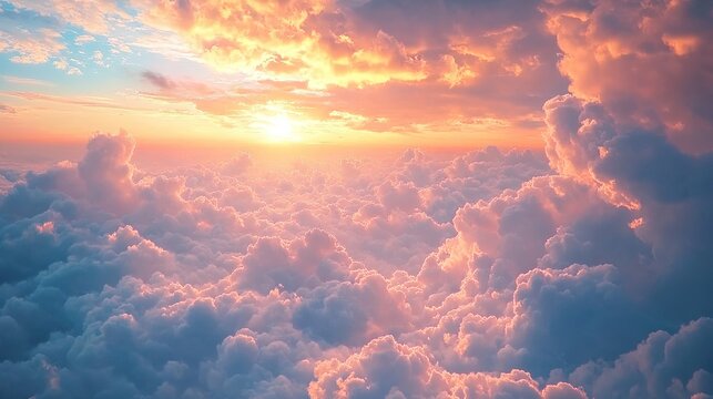 Soft pink and orange clouds glowing at sunrise with sunlight shining through sky isolated transparent png