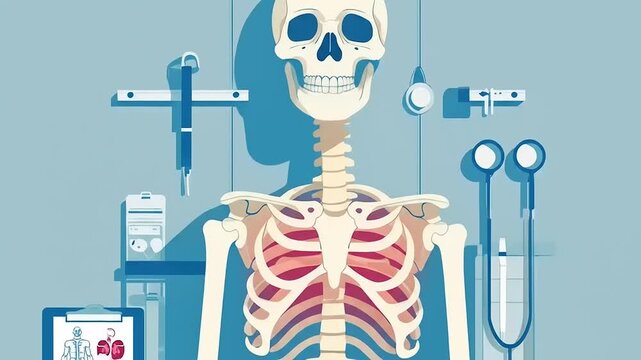 Anatomical illustration of human skeleton.