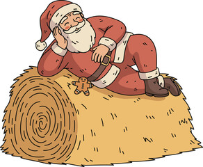 Santa Claus Napping Peacefully on a Hay Bale