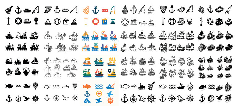 Nautical icons collection: boats and anchors