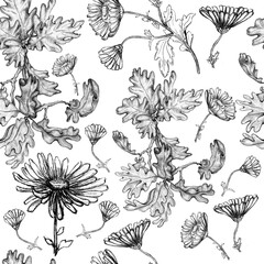 Black and White Chrysanthemum Oak Pattern