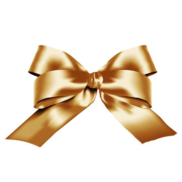 Luxurious bow made of shimmering gold satin ribbon. This elegant design element is ideal for adding a touch of sophistication to holiday greetings, gift wrapping images, seasonal promotions, luxury br