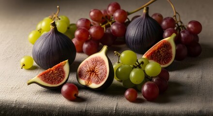 Fresh figs and grapes, a healthy and delicious fruit arrangement on a textured surface