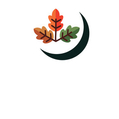 Autumn Leaves And Crescent Moon Symbol With Transparent Background