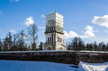 A tall white tower