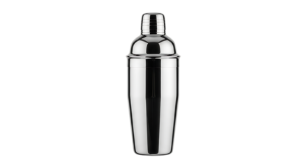 Cocktail shaker, Polished stainless steel with ribbed cap, isolated on white or transparent background. PNG