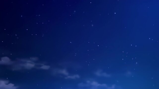 A blue gradient sky at dusk with small floating particles and cloud wisps