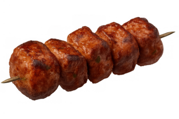 Grilled meatball skewer, savory ready-to-eat appetizer, barbecue street food, cooking culinary snack on transparent background