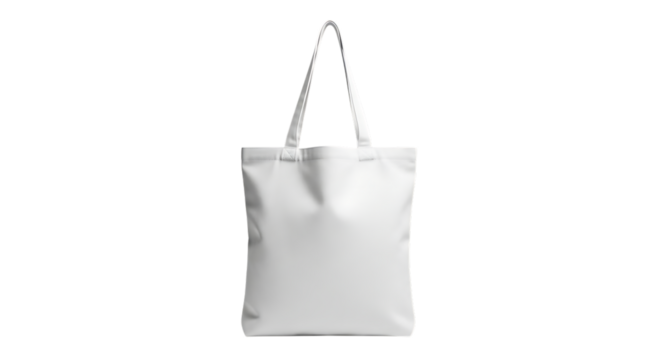 Tote bag, Plain white canvas with fabric handles centered against a dark background, isolated on white or transparent background. PNG
