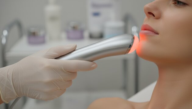 A modern skincare session highlights a concept of precision beauty technology and wellness focus. The scene can support ideas about aesthetic trend, clinic setting and contemporary self care