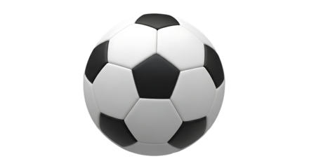 Soccer ball, Classic black and white with hexagonal and pentagonal panels, isolated on white or transparent background. PNG