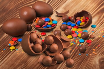 Chocolate Easter Eggs and colored candy