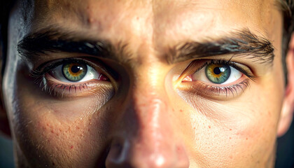 Focused Gaze: An intimate close-up showcases the piercing eyes of a man, with each detail of his expression vividly rendered, revealing depth of emotion and captivating the viewer.