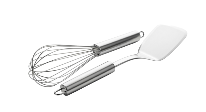 Shiny Stainless Steel Whisk and Spatula Kitchen Tools