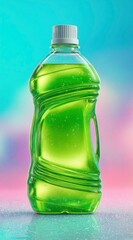 Green liquid in clear plastic bottle