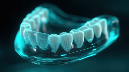 Futuristic 3D dental scan showing advanced tooth technology and biotech research.