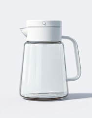Clear glass pitcher with white lid and handle