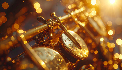 Melody of Gold: A captivating close-up of a gleaming saxophone, bathed in the warmth of golden light, revealing the intricate details and the instrument's resonating beauty.