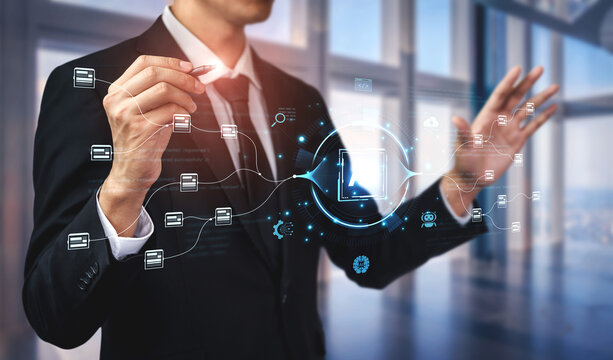 An AI-powered system for automating data workflows. The central intelligence processes and distributes information, managing complex data pipelines as shown by the surrounding code. Fermion