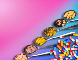 Supplement vitamin and health herbal pills in spoons