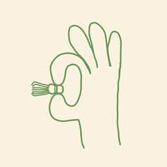 Hand drawn hand holding chasen cartoon illustration. matcha mixing illustration.