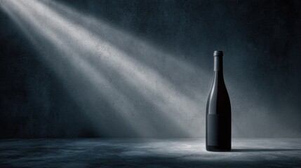 Elegant Wine Bottle in Soft Spotlight Against a Dark Luxury Background Enhances the Atmosphere of a Refined Tasting Experience