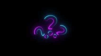 Abstract neon glowing question mark icon animation on black background. Question mark sign. Question mark icon. asking icon animation. neon line asking icon concept - Powered by Adobe
