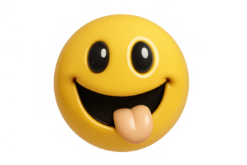 Yellow smiley emoticon face sticking out tongue expressing playfulness, fun, and humor on a transparent background