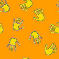 Handprint seamless team work pattern for school and kids and wrapping paper and notebooks and clothes print