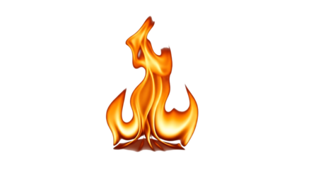 Realistic Orange and Yellow Flame, with glowing edges on a dark background, isolated on white or transparent background, PNG