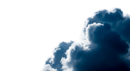 Dramatic Cumulus Cloud Formation, with Deep Blue Tones and Bright White Highlights, isolated on white or transparent background, PNG