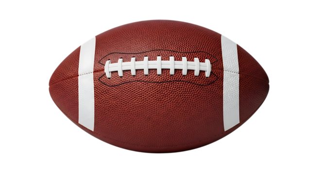 Brown American Football, with white laces and stripes, isolated on white or transparent background, PNG