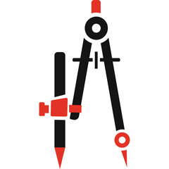 Black And Red Drafting Compass Drawing Tool With Pencil On Transparent Background