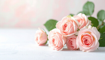 Soft Pink Roses and Petals on a Delicate Light Background. Generated Image