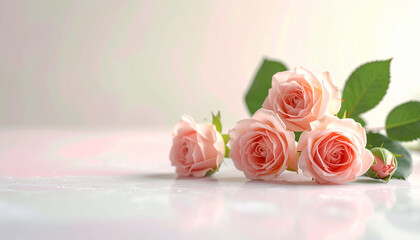 Soft Pink Roses and Petals on a Delicate Light Background. Generated Image