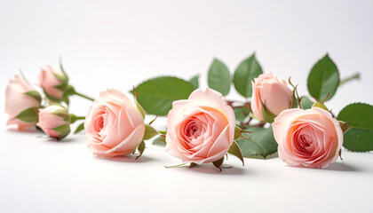 Soft Pink Roses and Petals on a Delicate Light Background. Generated Image