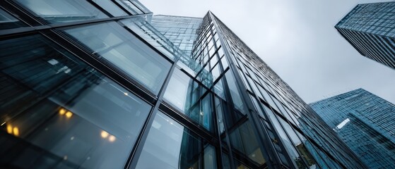 Obraz premium Modern glass skyscrapers reflecting the sky in the financial district Low angle view of contemporary architecture and urban landscape in the city